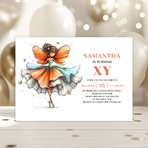 Cute Fairy Girl 5th Birthday Floral invitation