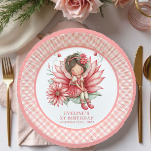 Cute Fairy Girl 5th Birthday Pastel Pink paper Plate