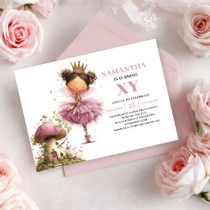 Cute Fairy Girl 5th Birthday Pink Rose Gold invite