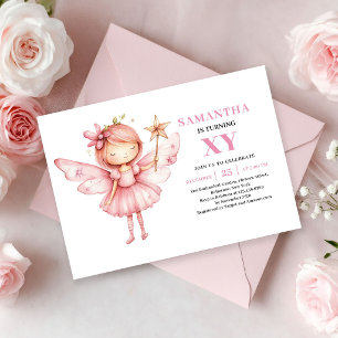 Cute Fairy Girl 8th Birthday Magical Pink invite