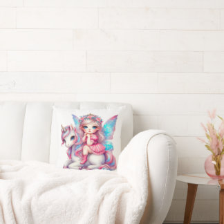 Cute Fairy Girl and Unicorn Cushion