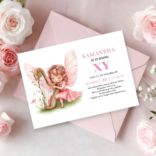 Cute Fairy Girl Birthday Floral Pink invitation