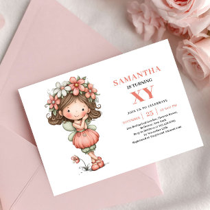 Cute Fairy Girl Birthday Floral Pink Pastel invite