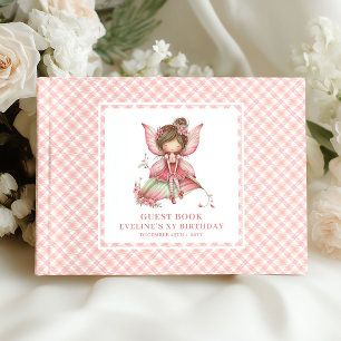 Cute Fairy Girl Birthday Pink Flowers Guestbook