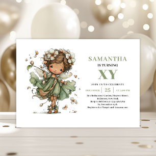 Cute Fairy Girl Birthday Sage Green Invitation