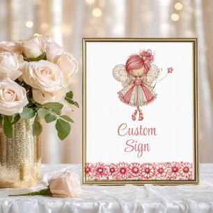 Cute Fairy Girl Blush Floral Birthday Custom Sign