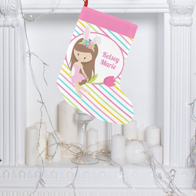 Cute Fairy Girl Custom Pink Striped Small Christmas Stocking (Creator Uploaded)