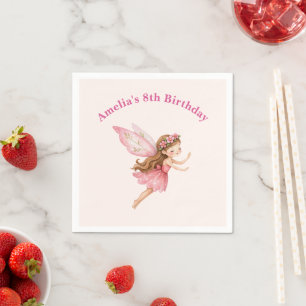 Cute Fairy Girl in a Pink Dress Whimsical Birthday Napkin
