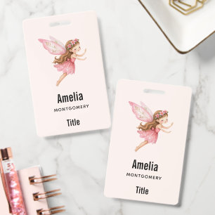 Cute Fairy Girl in a Pink Dress Whimsical Business ID Badge