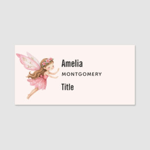 Cute Fairy Girl in a Pink Dress Whimsical Business Name Tag