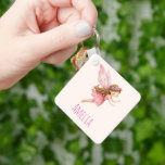 Cute Fairy Girl in a Pink Dress Whimsical Cute Key Ring<br><div class="desc">Keychain with a magical image. Featuring a smiling fairy with pink wings and rosy cheeks. Wearing a pink dress with flowers in her hair. Sweet fantasy image.</div>