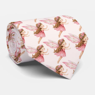 Cute Fairy Girl in a Pink Dress Whimsical Pattern Tie