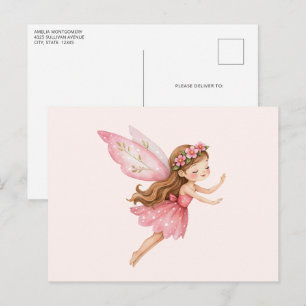 Cute Fairy Girl in a Pink Dress Whimsical Postcard