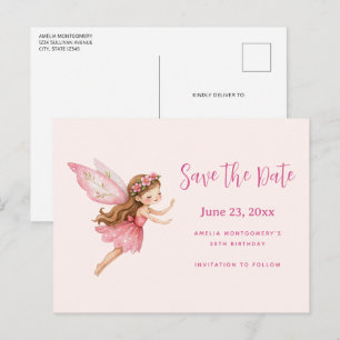 Cute Fairy Girl in Pink Dress Announcement Postcard