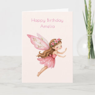 Cute Fairy Girl in Pink Dress Whimsical Birthday Card