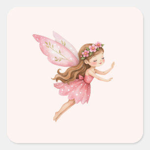 Cute Fairy Girl in Pink Dress Whimsical Square Sticker