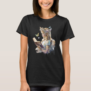 Cute Fairy Girl Librarian Cottagecore Butterfly Bo T-Shirt