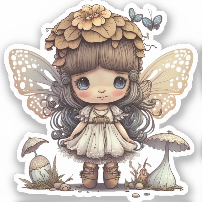 Cute Fairy Girl with Mushroom and Butterflies (Front)
