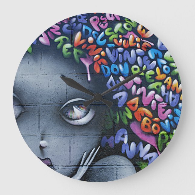 Cute Fairy Graffiti Large Clock (Front)