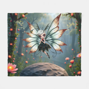 Cute Fairy Guardian in Magical Forest  Fleece Blanket