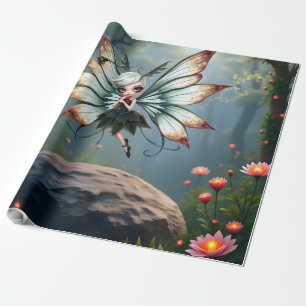 Cute Fairy Guardian in Magical Forest  Wrapping Paper