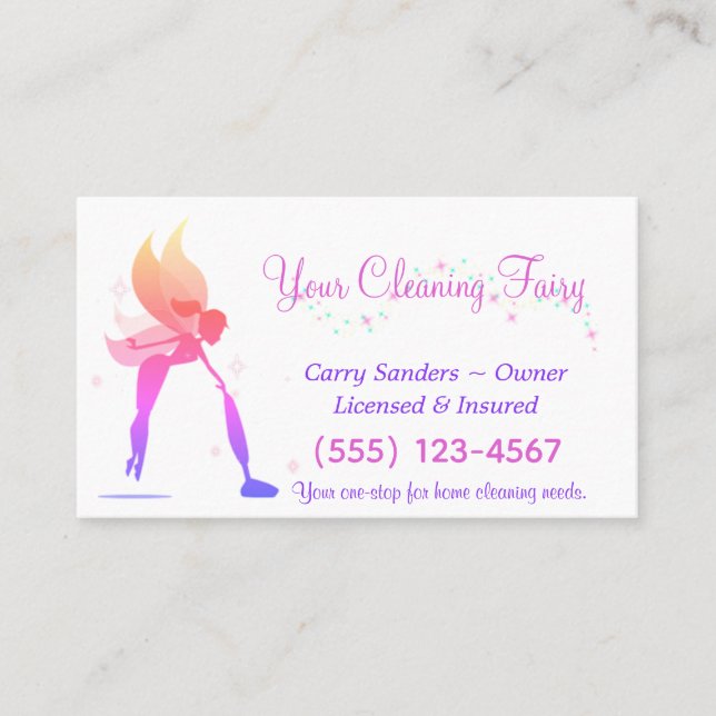 Cute Fairy House Cleaning Service Business Card (Front)