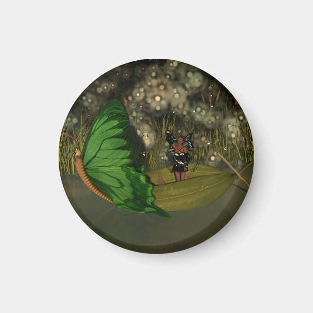 Cute Fairy in Boat with Fireflies Magnet (Front)