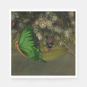Cute Fairy in Boat with Fireflies Napkin