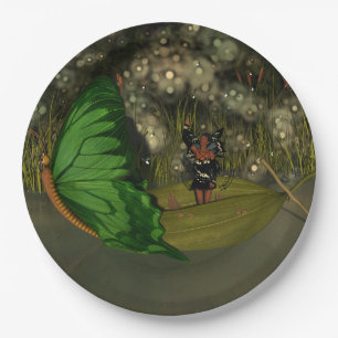 Cute Fairy in Boat with Fireflies Paper Plate