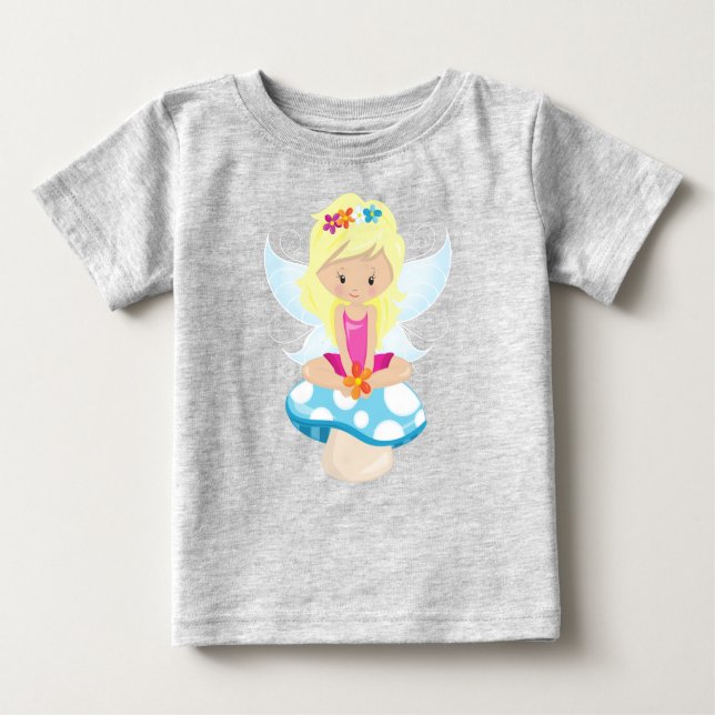 Cute Fairy, Magic Fairy, Blonde Hair, Mushroom Baby T-Shirt (Front)