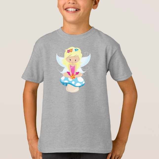 Cute Fairy, Magic Fairy, Blonde Hair, Mushroom T-Shirt (Front)