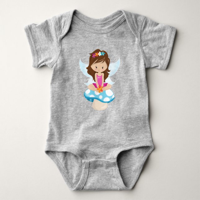 Cute Fairy, Magic Fairy, Brown Hair, Mushroom Baby Bodysuit (Front)