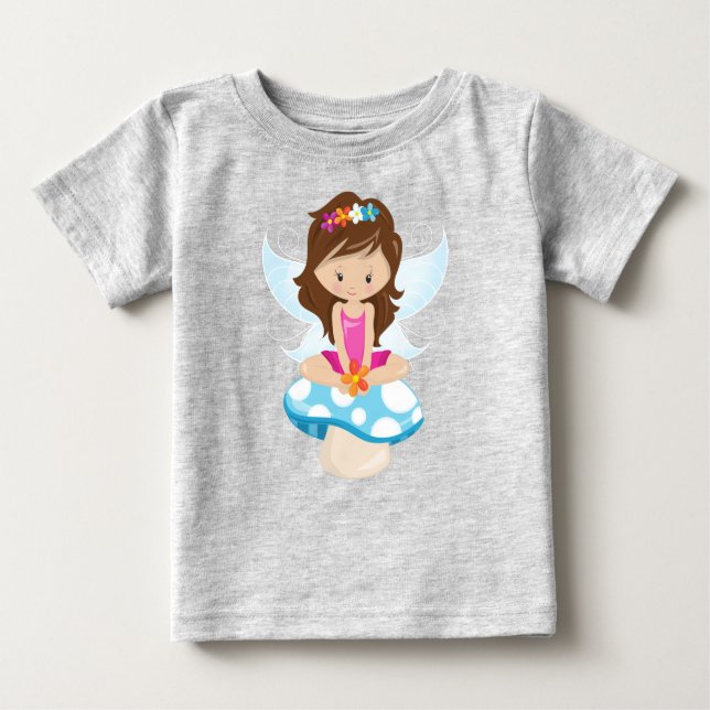Cute Fairy, Magic Fairy, Brown Hair, Mushroom Baby T-Shirt (Front)
