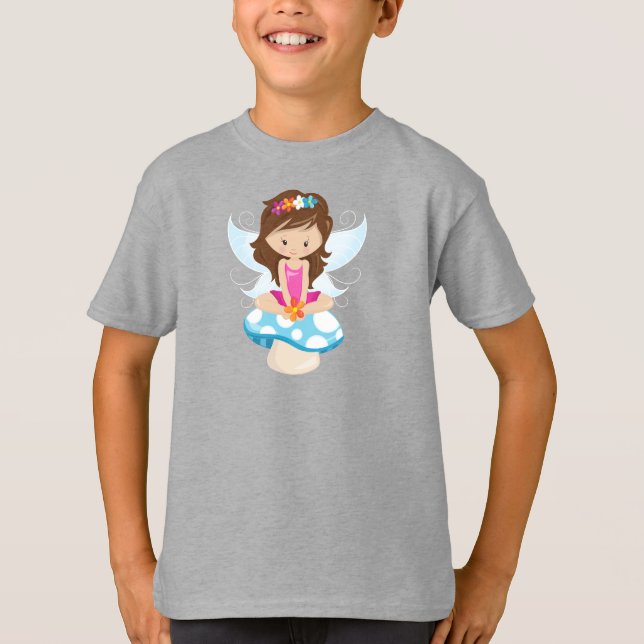 Cute Fairy, Magic Fairy, Brown Hair, Mushroom T-Shirt (Front)