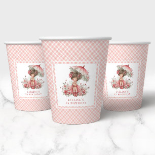 Cute Fairy Magical Floral 3rd Birthday Party Paper Cups