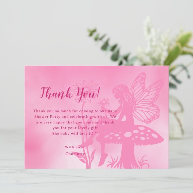 Cute Fairy Mushroom and Flower Baby Shower Thank You Card (Standing Front)