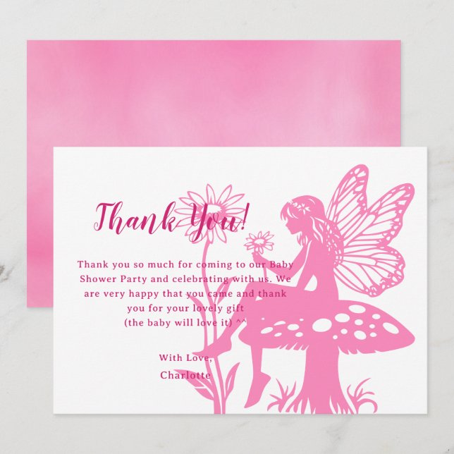 Cute Fairy Mushroom and Flower Baby Shower Thank You Card (Front/Back)