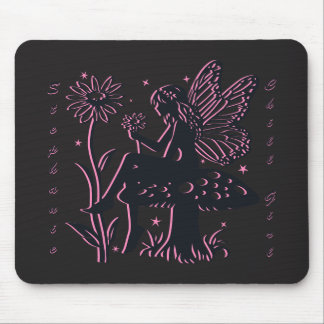 Cute Fairy Mushroom and Flower Chill Girl Mouse Pad
