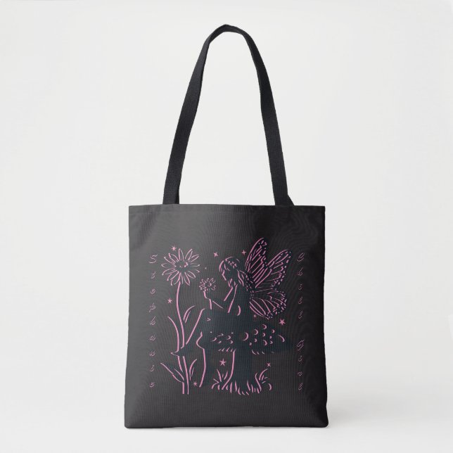 Cute Fairy Mushroom and Flower Chill Girl Tote Bag (Front)