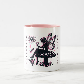 Cute Fairy Mushroom and Flower Chill Girl Two-Tone Coffee Mug