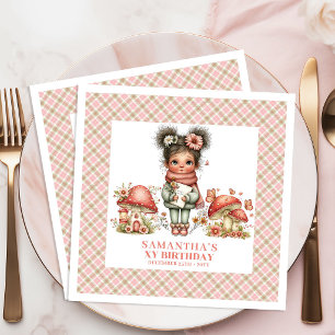 Cute Fairy Mushroom Pink Floral Birthday Party  Napkin