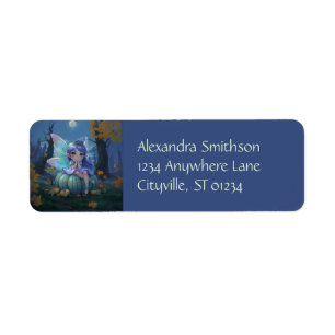 Cute Fairy on a Blue Pumpkin Return Address Label