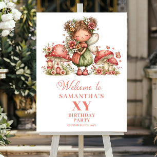 Cute Fairy Pink Floral Girl Birthday Welcome Sign