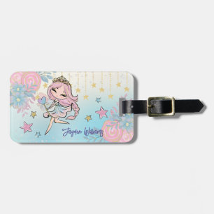 Cute Fairy Pink Girl Custom Name Kids Luggage Tag