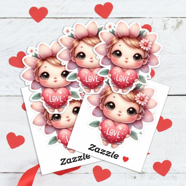 Cute Fairy Pink Red Heart Love Valentine's Day (Cute heart/love Valentine's Day fairy sticker )