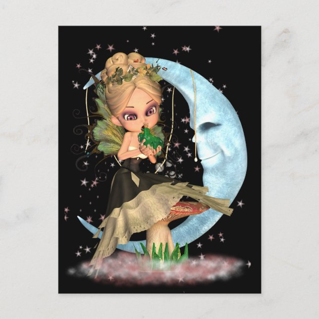 Cute Fairy Post Card With Fairy Kissing Frog (Front)