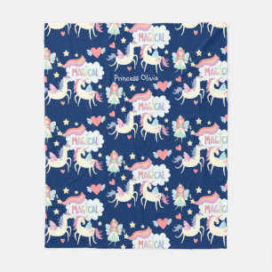 Cute Fairy Princess and Unicorn Kids Fleece Blanket