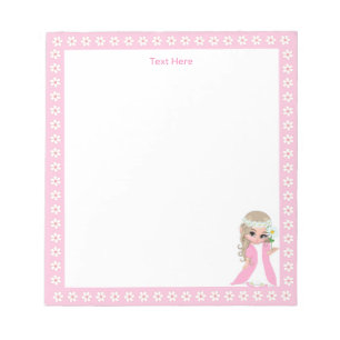 Cute Fairy Princess & White Flowers on Simple  Notepad