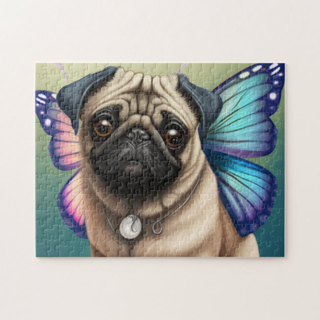 Cute Fairy Pug Dog With Butterfly Wings Jigsaw Puzzle (Horizontal)