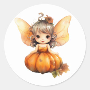 Cute Fairy Pumpkin Watercolor Classic Round Sticker